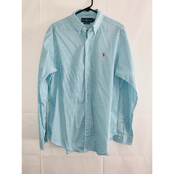 Ralph Lauren Shirt Mens Size Large Button Up Blue White Striped - Picture 1 of 9